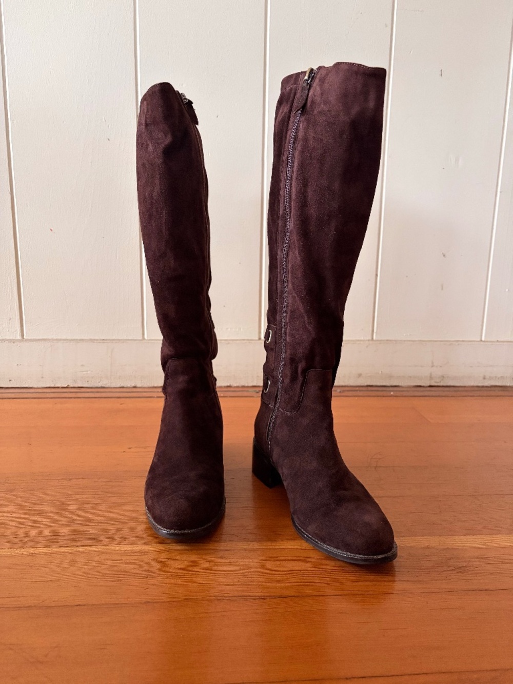 Delman Dark Brown Sretchy Suede Boots